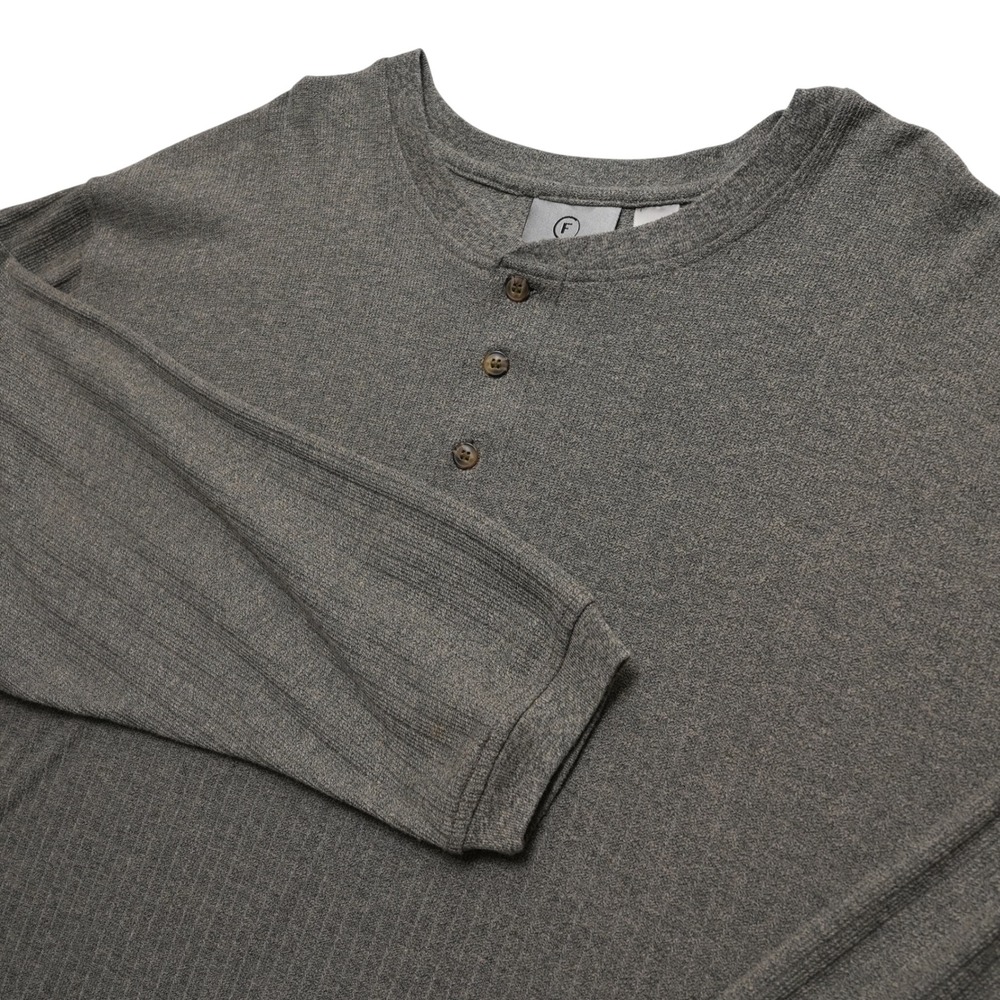 Farah Henley Shirt Men 3XL Gray Long Sleeve Ribbed Knit 3-Button Casual